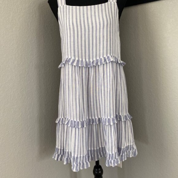RAILS Sandy Blue White Striped Tiered Linen Mini Sundress Small - Picture 2 of 11